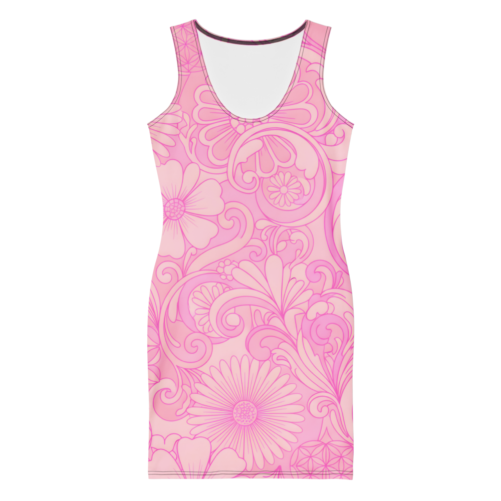 60s Inspired Ibiza Retro Peach & Pink Mini Dress – Retro Floral Print in Peach and Pink | Stretch Bodycon Dress | Summer Stretch Dress