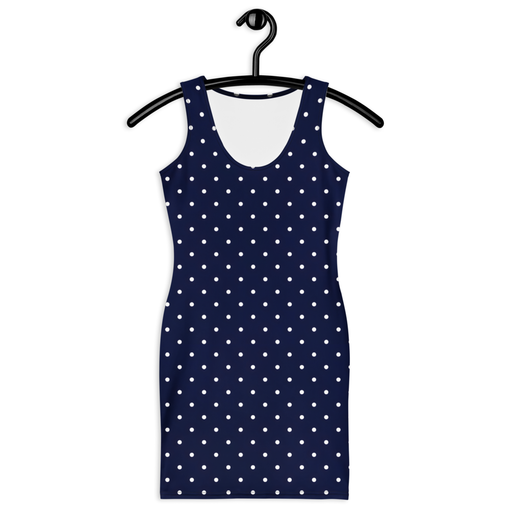 Navy Polka Dot Bodycon Dress – Classic Fitted Mini Dress with White Dot Pattern