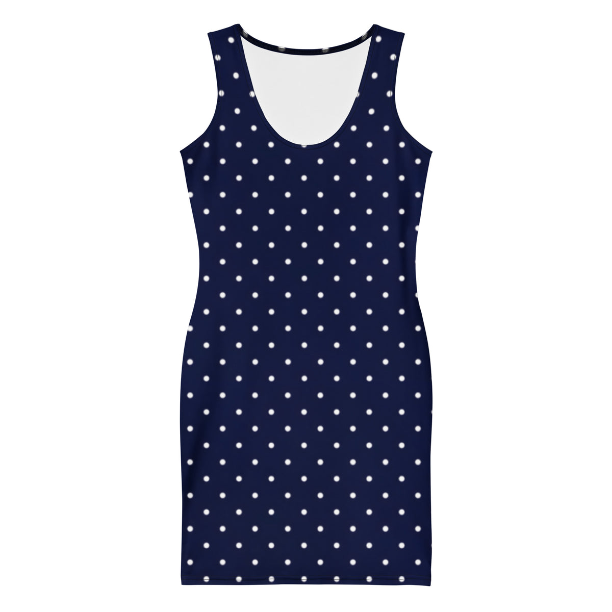Fitted Navy Blue Polka Dot Dress