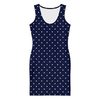 Fitted Navy Blue Polka Dot Dress