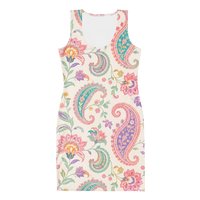 Elegant Fitted Pastel Paisley Floral Bodycon Mini Dress