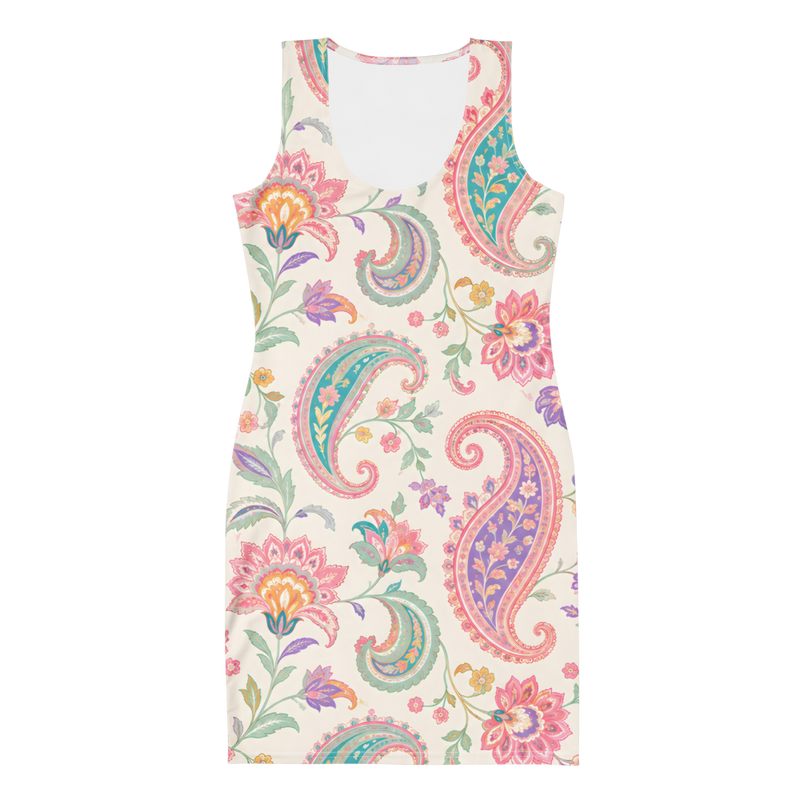 Elegant Fitted Pastel Paisley Floral Bodycon Mini Dress