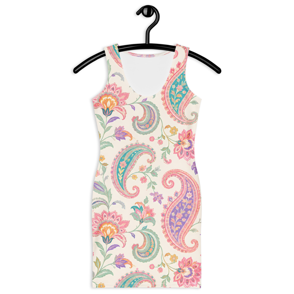 Elegant Fitted Pastel Paisley Floral Bodycon Mini Dress