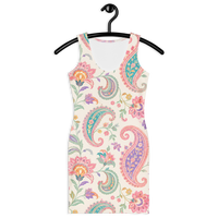 Elegant Fitted Pastel Paisley Floral Bodycon Mini Dress