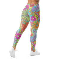 Women's multicolor floral leggings featuring a vibrant psychedelic botanical print and comfortable stretch fit