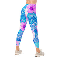 Blue and Pink Tropical Hibiscus Sports Leggins