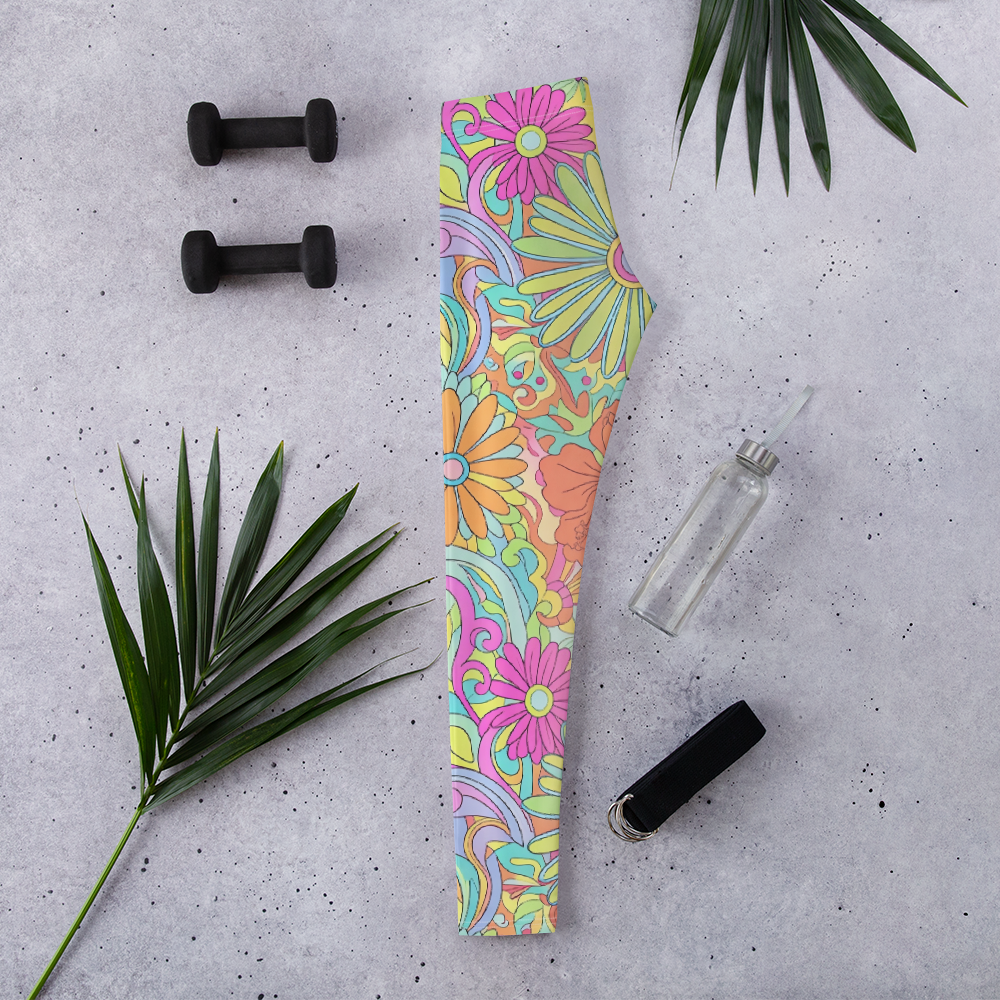 Women's multicolor floral leggings featuring a vibrant psychedelic botanical print and comfortable stretch fit