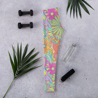 Women's multicolor floral leggings featuring a vibrant psychedelic botanical print and comfortable stretch fit