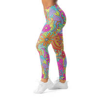 Women's multicolor floral leggings featuring a vibrant psychedelic botanical print and comfortable stretch fit