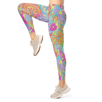 Women's multicolor floral leggings featuring a vibrant psychedelic botanical print and comfortable stretch fit