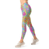 Women's multicolor floral leggings featuring a vibrant psychedelic botanical print and comfortable stretch fit