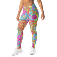 Women's multicolor floral leggings featuring a vibrant psychedelic botanical print and comfortable stretch fit