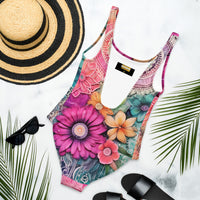 Vibrant Floral Mandala Print Sculpting One-Piece Swimsuit Bohemian Luxury Resort Swimwear
