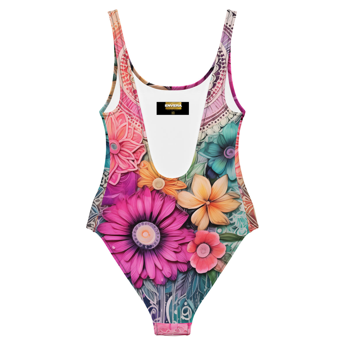 Vibrant Floral Mandala Print Sculpting One-Piece Swimsuit Bohemian Luxury Resort Swimwear