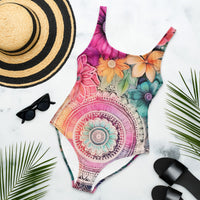 Vibrant Floral Mandala Print Sculpting One-Piece Swimsuit Bohemian Luxury Resort Swimwear