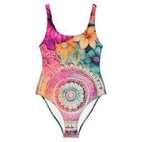 Vibrant Floral Mandala Print Sculpting One-Piece Swimsuit Bohemian Luxury Resort Swimwear