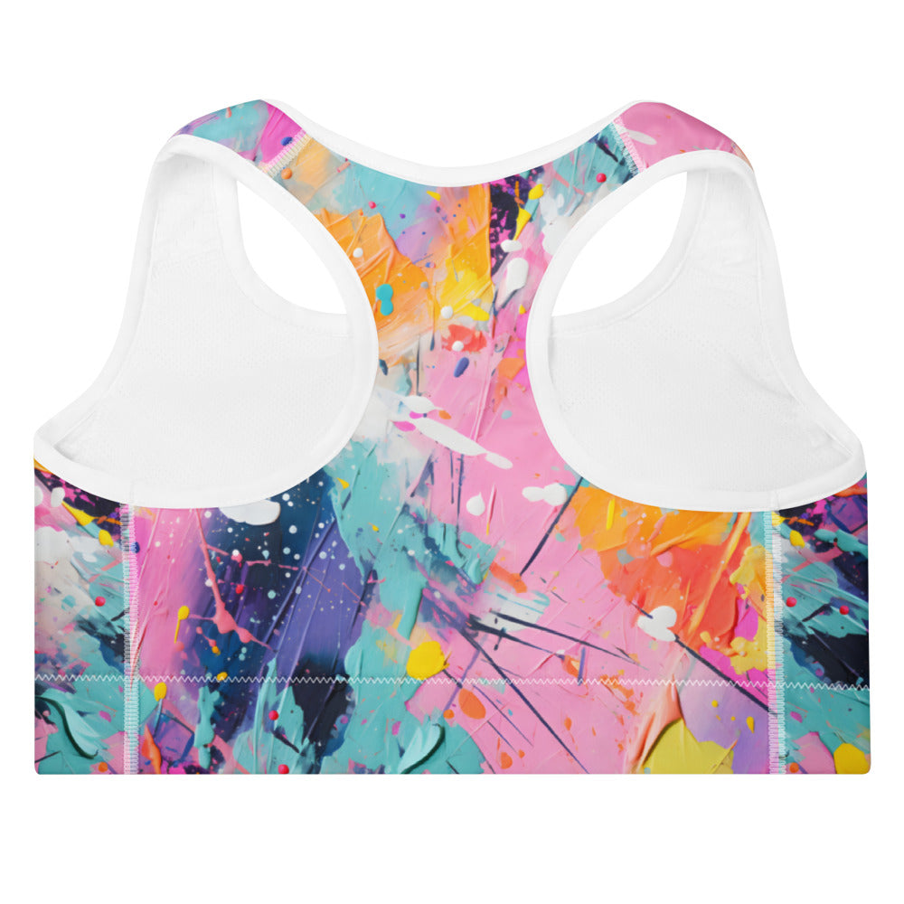 Vivid Paint Splatter Sports Bra – Bold street-art design with vibrant splashes | Moisture-Wicking Fabric | Padded Sports Bra