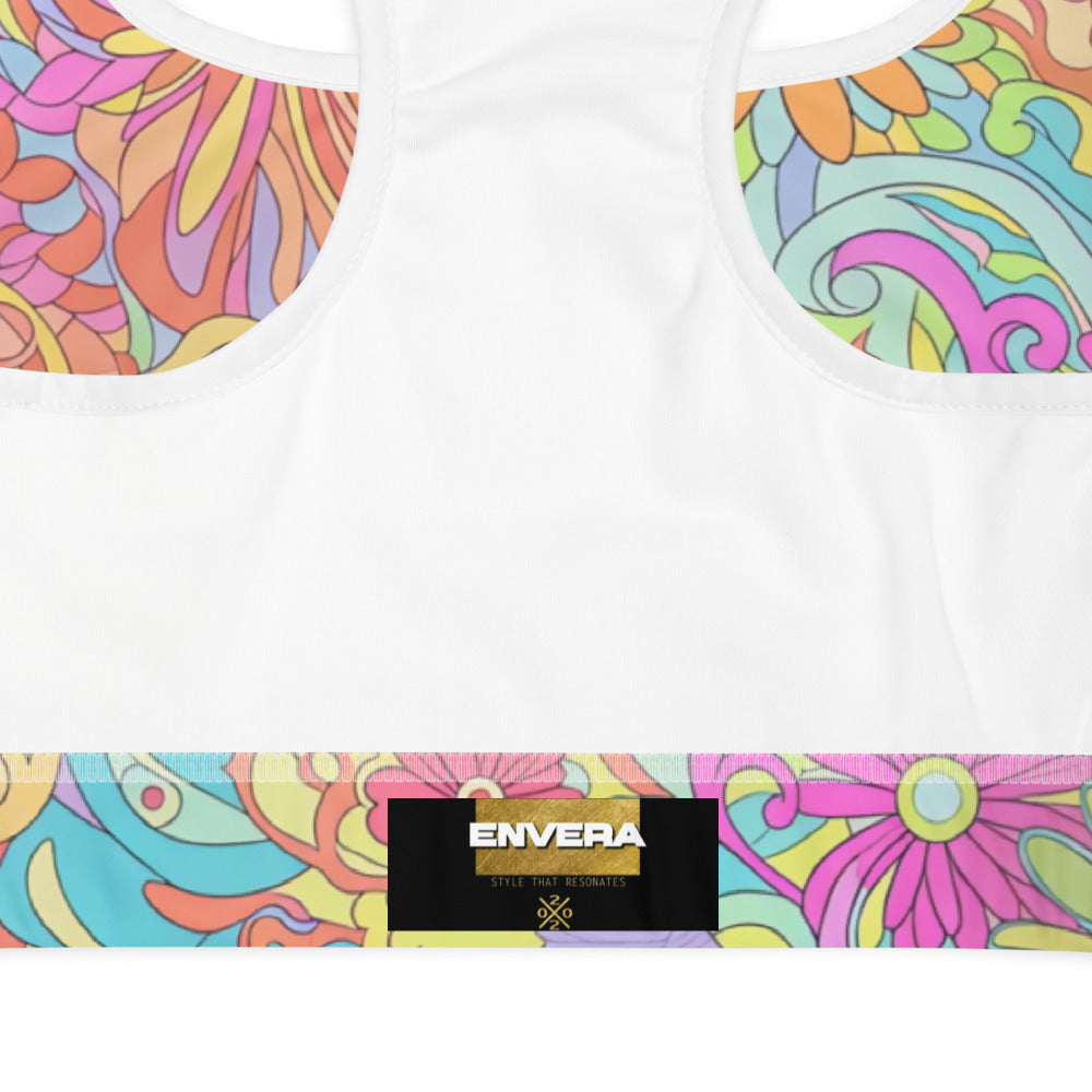 Vibrant Retro Floral Sports Bra – Psychedelic Flower Pattern Sports Bra | Moisture-Wicking Fabric | Padded Sports Bra