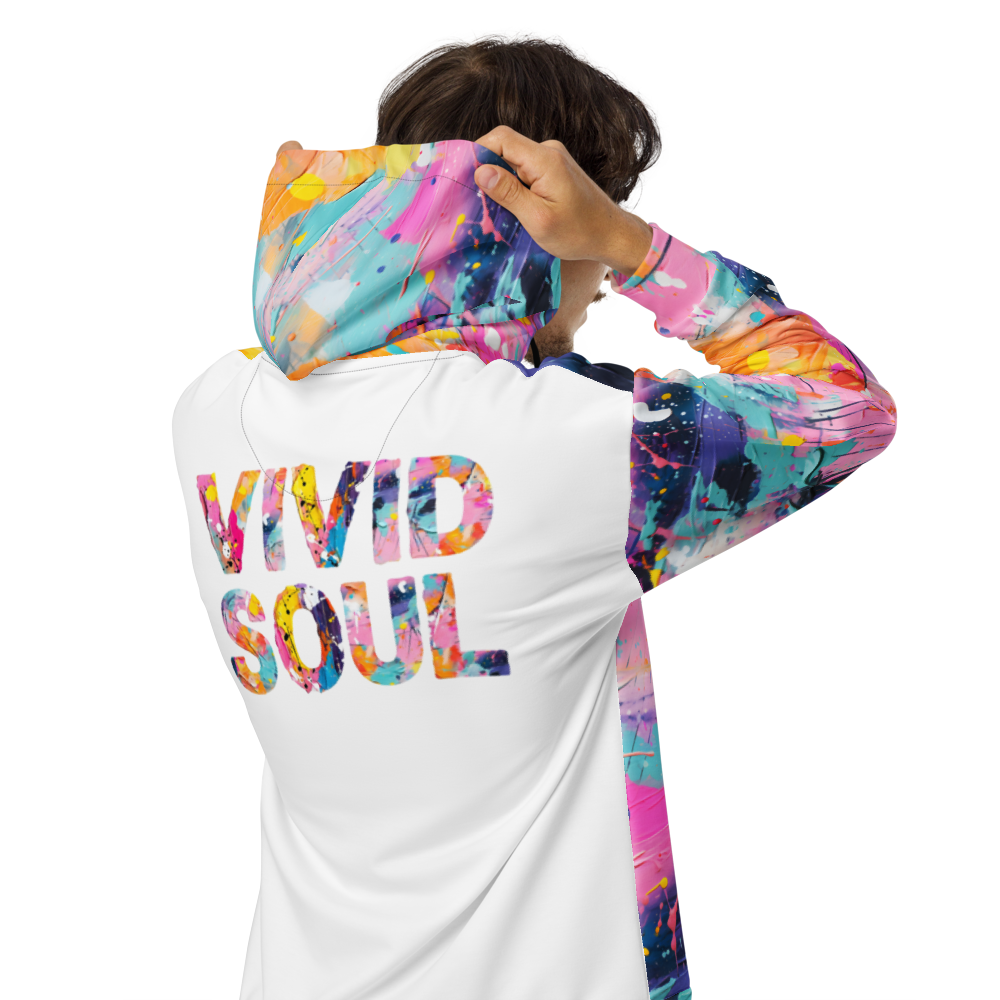 VIVID SOUL paint splatter hoodie with zipper and back print - colorful streetwear for bold personalities | Vibrant Unisex Hoodie