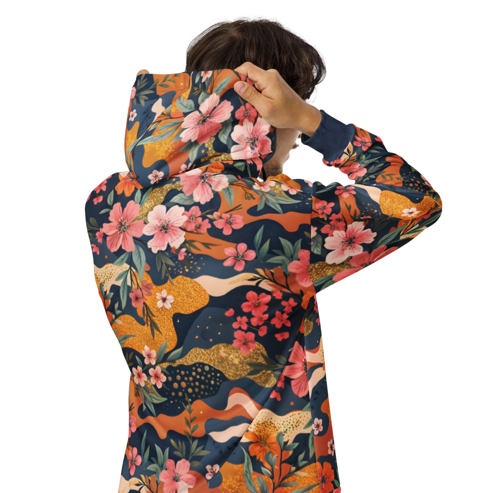 Floral camouflage unisex zip hoodie, bold streetwear hoodie, colorful camo hoodie, artistic floral pattern, standout fashion