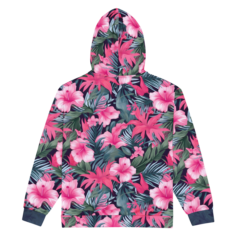 VIBRANT REBEL Tropical floral streetwear zip hoodie, vibrant all-over print, eye-catching design, standout fashion | Trendy design