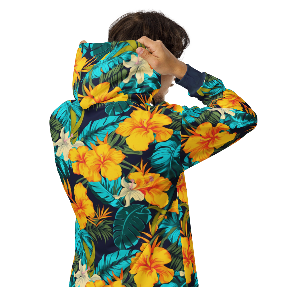 VIBRANT REBEL Tropical floral streetwear zip hoodie, vibrant all-over print, eye-catching design, standout fashion | Trendy design