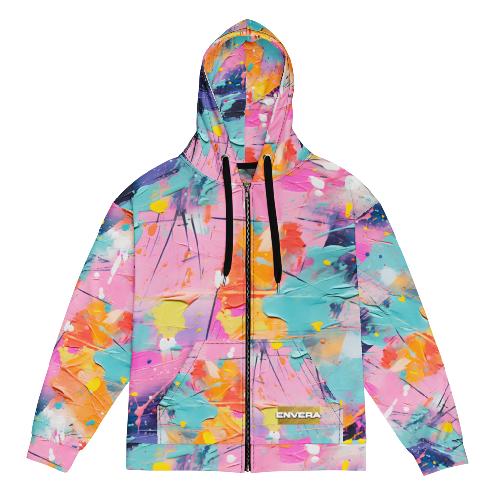 VIVID SOUL paint splatter hoodie with zipper and back print - colorful streetwear for bold personalities | Vibrant Unisex Hoodie