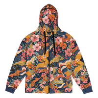 ENVERA unisex zip hoodie with artistic floral camouflage print