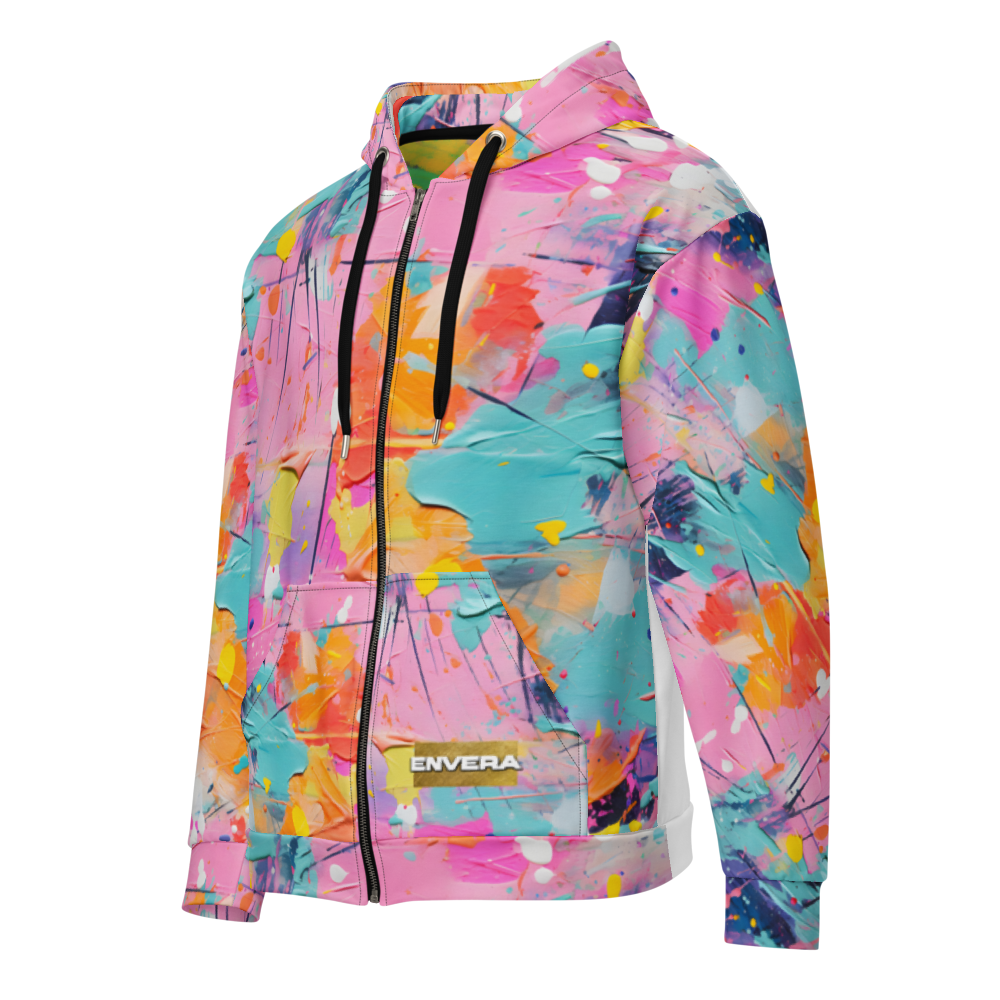 VIVID SOUL paint splatter hoodie with zipper and back print - colorful streetwear for bold personalities | Vibrant Unisex Hoodie