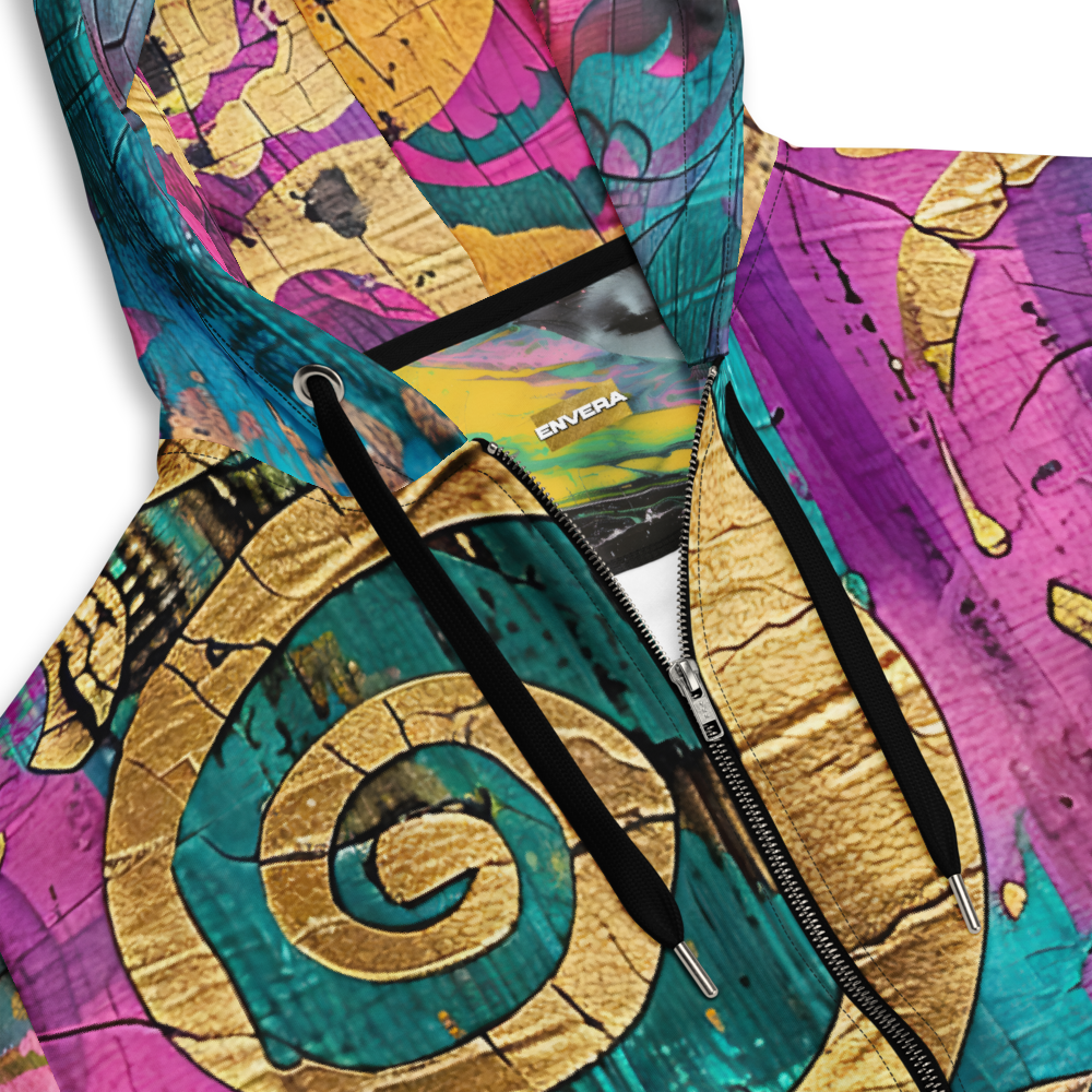 Vibrant abstract unisex zip hoodie with gold accents, colorful streetwear hoodie, bold art hoodie, graphic hoodie, vivid fashion