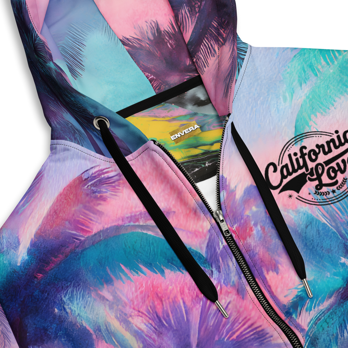 California Love Zip Hoodie | Psychedelic Palm Tree All-Over Print | Streetwear Unisex Hoodie | Vaporwave Aesthetic
