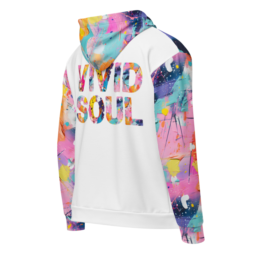VIVID SOUL paint splatter hoodie with zipper and back print - colorful streetwear for bold personalities | Vibrant Unisex Hoodie
