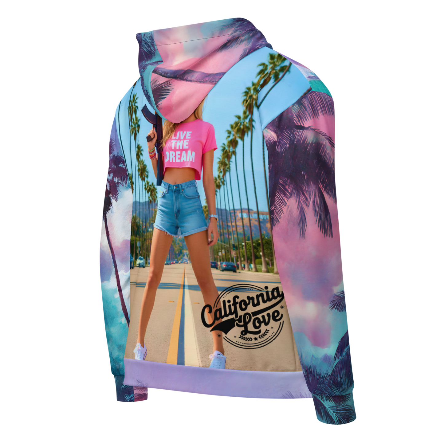 California Love Zip Hoodie | Psychedelic Palm Tree All-Over Print | Streetwear Unisex Hoodie | Vaporwave Aesthetic