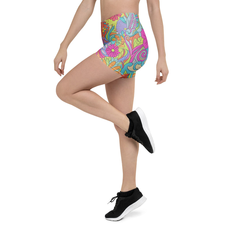 Psychedelic Flower Print Workout Shorts