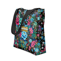 Black Tote Bag with Vibrant Floral Print