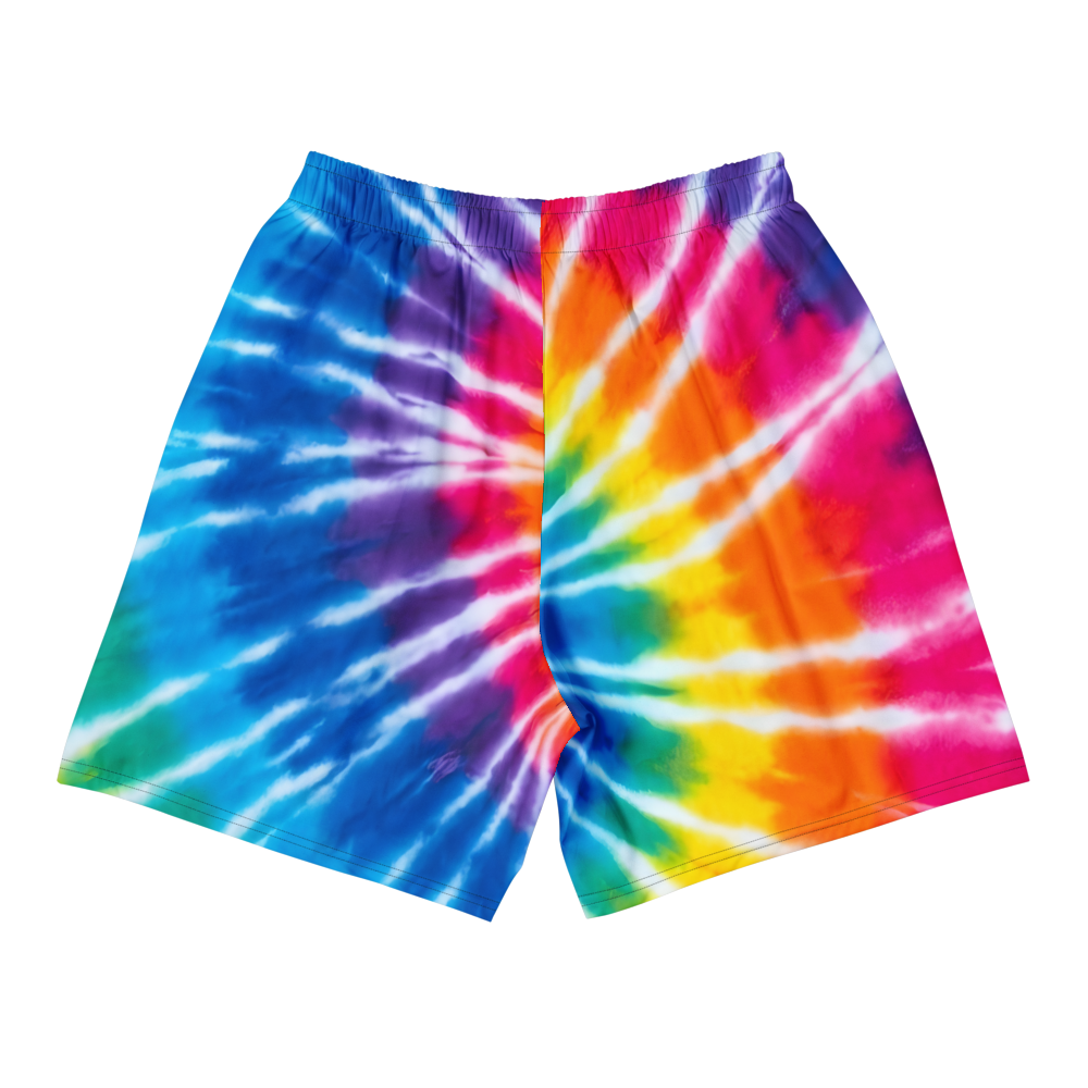 Long Sports Shorts – Tie-Dye Rainbow Spiral Design