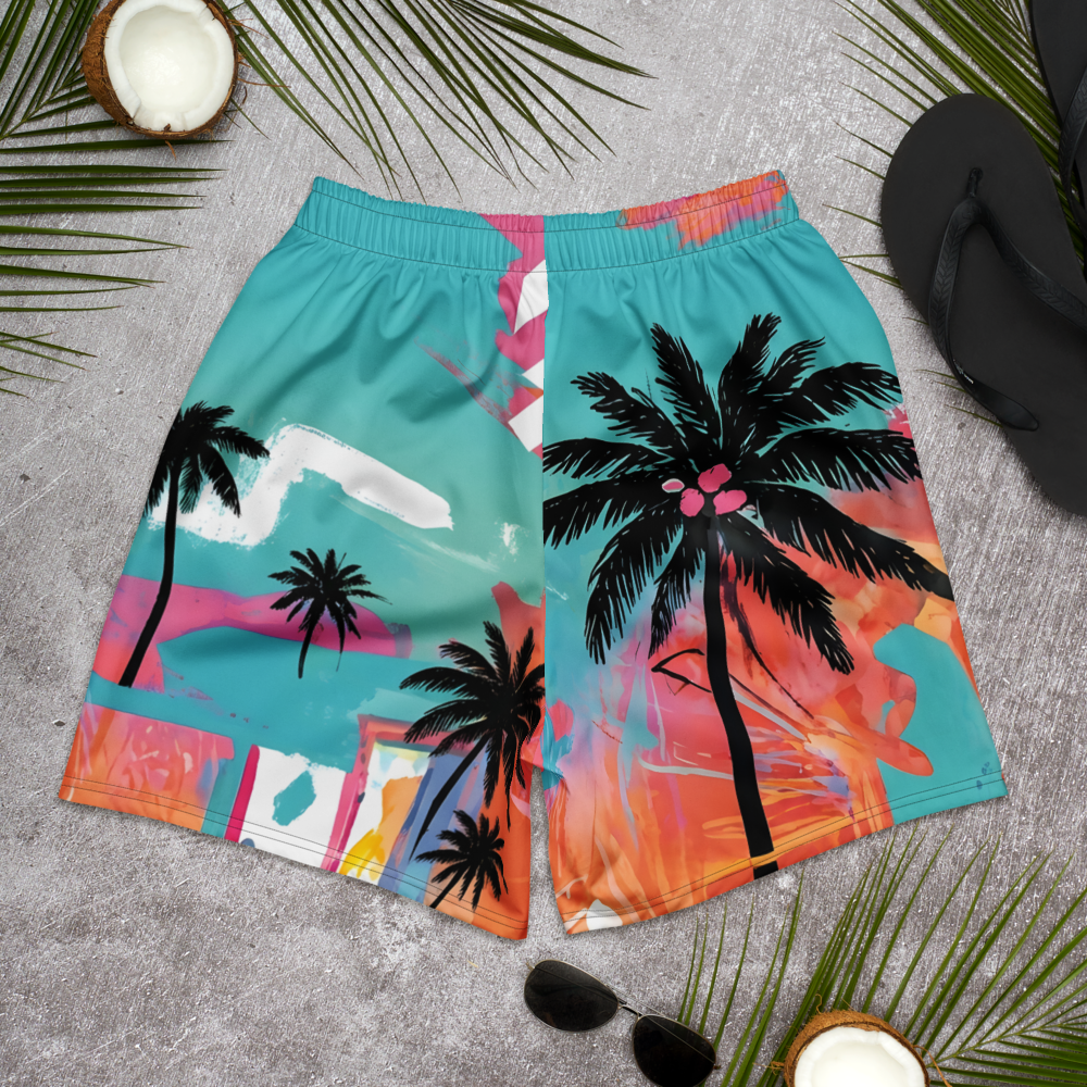 Long Sports Shorts – Neon Palm Riot Design
