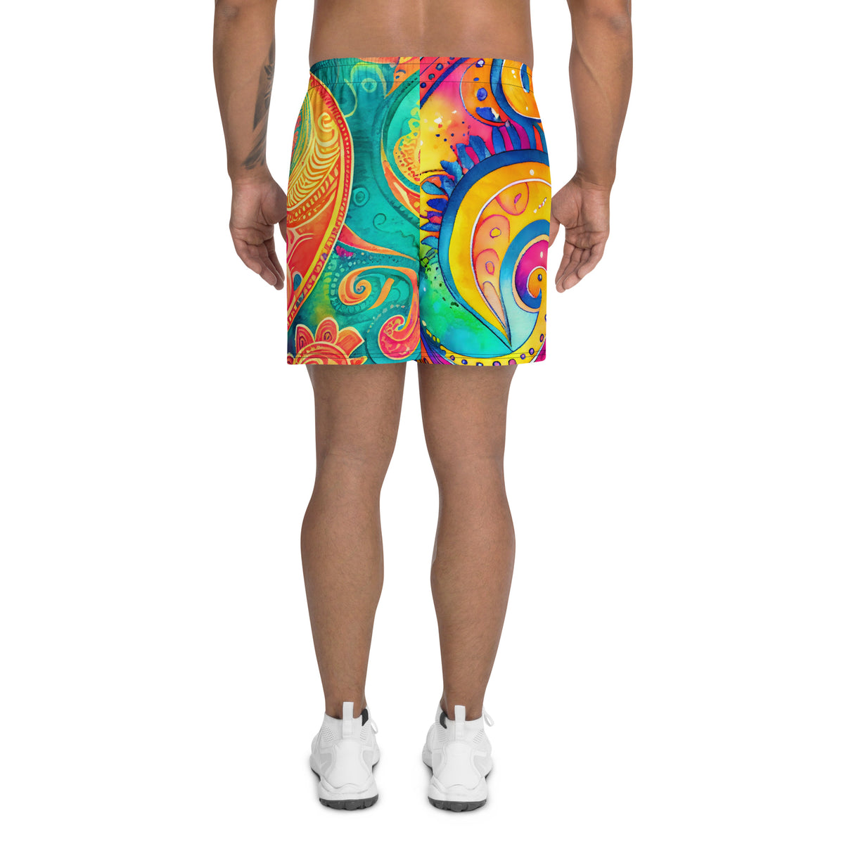 Psychedelic Sports Shorts – Long Colorful Gym & Swim Shorts with Abstract Swirl Print