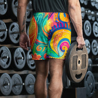 Psychedelic Sports Shorts – Long Colorful Gym & Swim Shorts with Abstract Swirl Print