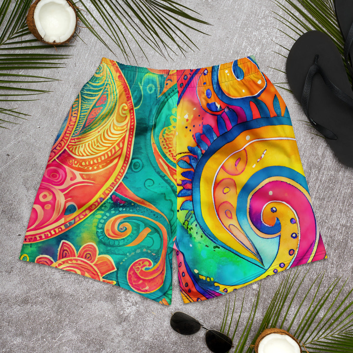 Psychedelic Sports Shorts – Long Colorful Gym & Swim Shorts with Abstract Swirl Print