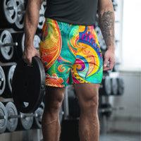 Psychedelic Sports Shorts – Long Colorful Gym & Swim Shorts with Abstract Swirl Print