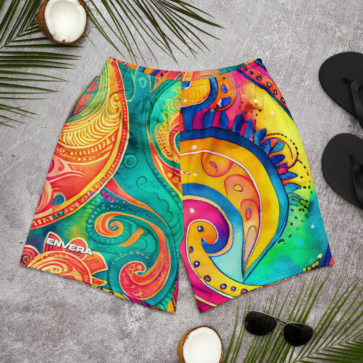 Psychedelic Sports Shorts – Long Colorful Gym & Swim Shorts with Abstract Swirl Print
