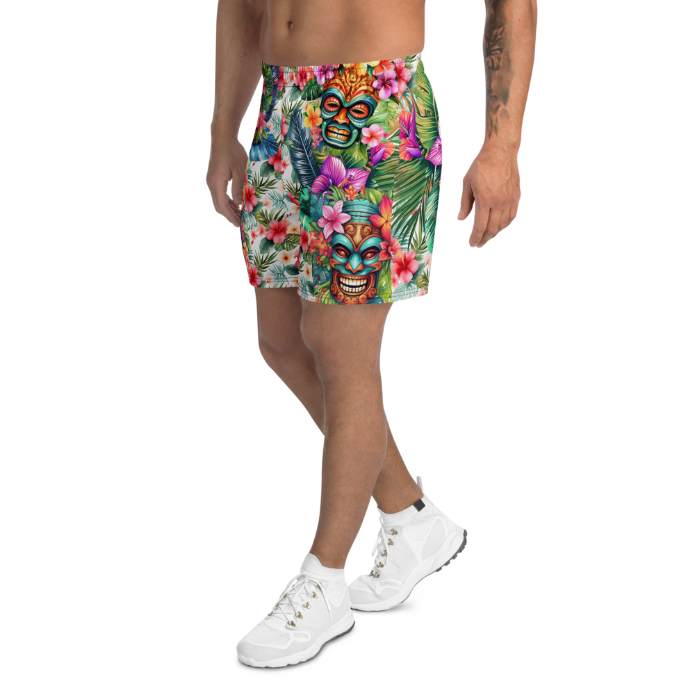 Tropical Tiki Performance Shorts – Built for Motion. Inspired by the Islands. Hawaiian Tiki Print Workout Shorts