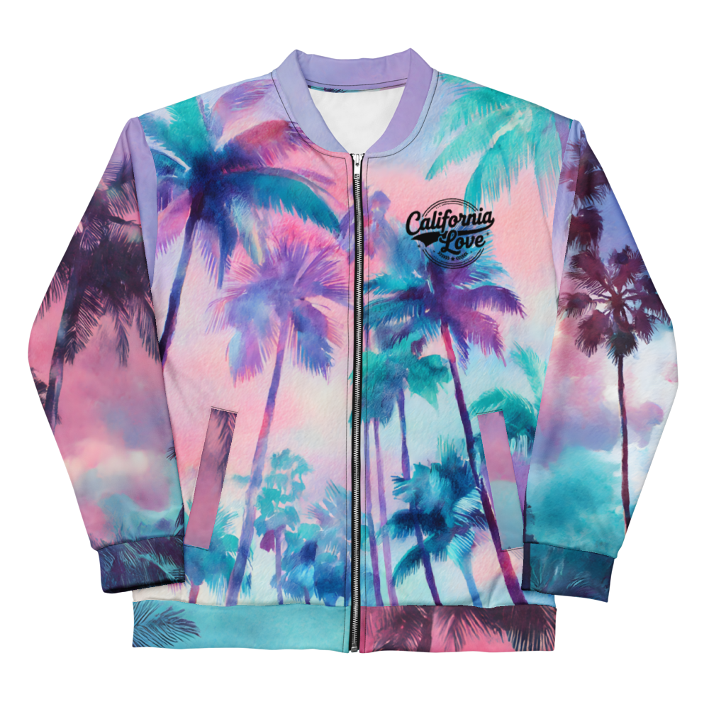 California Love Unisex Bomber Jacket | Psychedelic Palm Tree All-Over Print | Streetwear Unisex Bomber Jacket