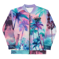 Zip-up hoodie with psychedelic palm tree print and large California-inspired back illustration