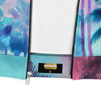 Zip-up hoodie with psychedelic palm tree print and large California-inspired back illustration