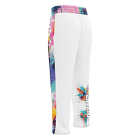 Unisex Wide-leg joggers featuring colorful abstract paint splatter artwork in bold multicolor tones