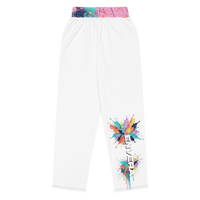 Unisex Wide-leg joggers featuring colorful abstract paint splatter artwork in bold multicolor tones