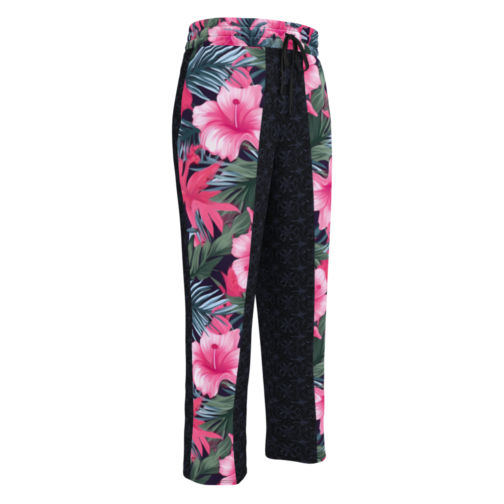 VIBRANT REBEL Tropical floral streetwear Wide-leg joggers, vibrant all-over print, eye-catching design, standout fashion | Trendy design