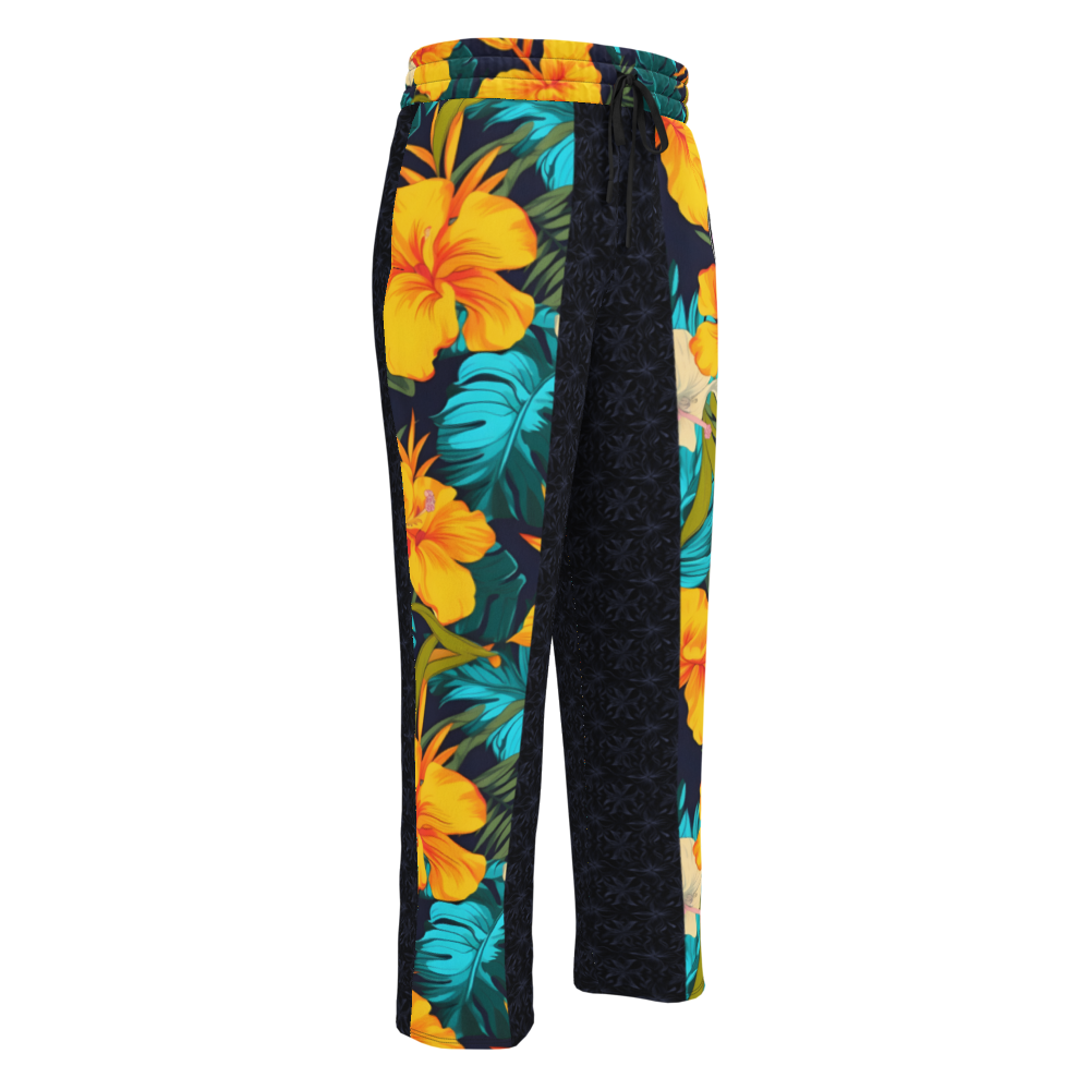 VIBRANT REBEL Tropical floral streetwear Wide-leg joggers, vibrant all-over print, eye-catching design, standout fashion | Trendy design